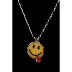 Vintage 90s Glitter Silly Face Enamel Pendant Necklace